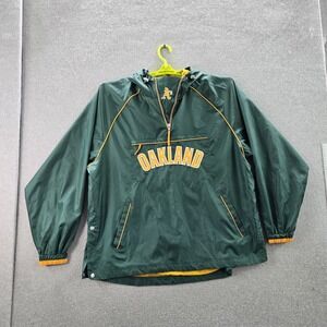 VINTAGE Oakland Athletics Men Jacket L Green Nylon Polyester‎ G-III Hooded